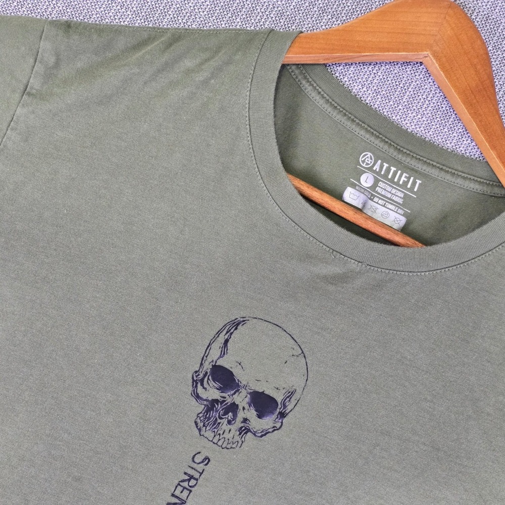 Attifit T Shirt Mens L Green Skull Strength Through Suffering Graphic Training